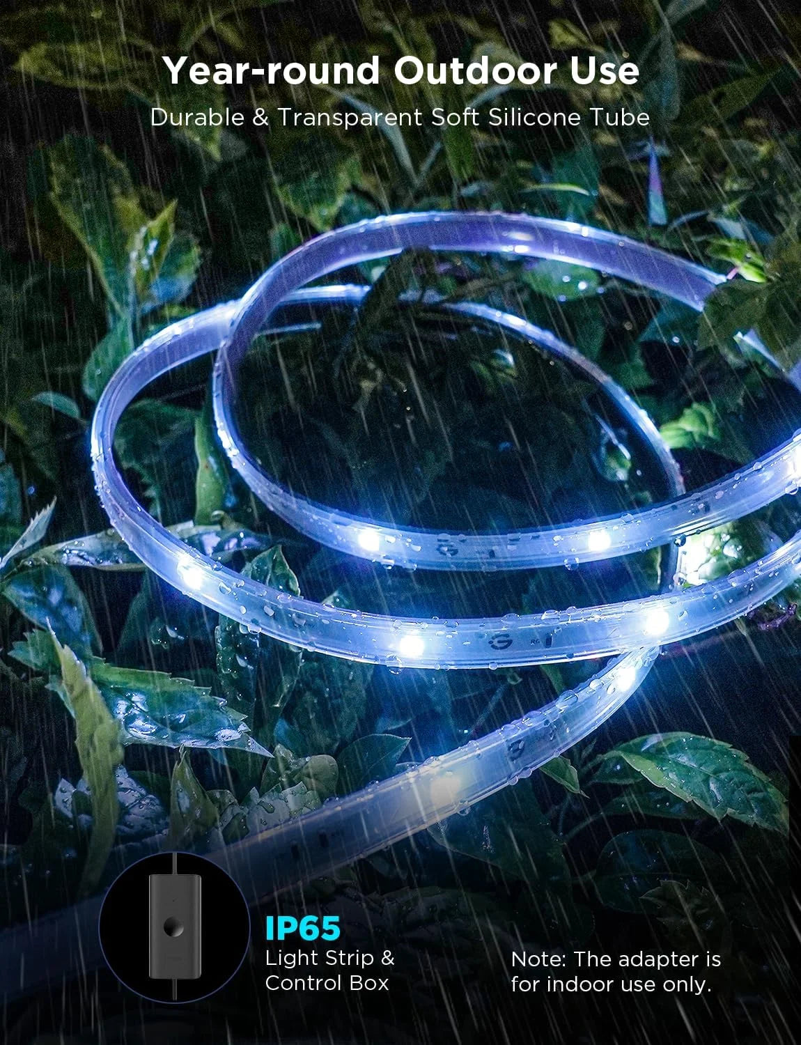 Govee Outdoor LED Strip Lights, 65.6ft Smart Led Strip Lights Work with Alexa and Google Assistant, App Control, IP65 Waterproof, RGBIC Outdoor Lights for Patio, Eave, Patio Decorations