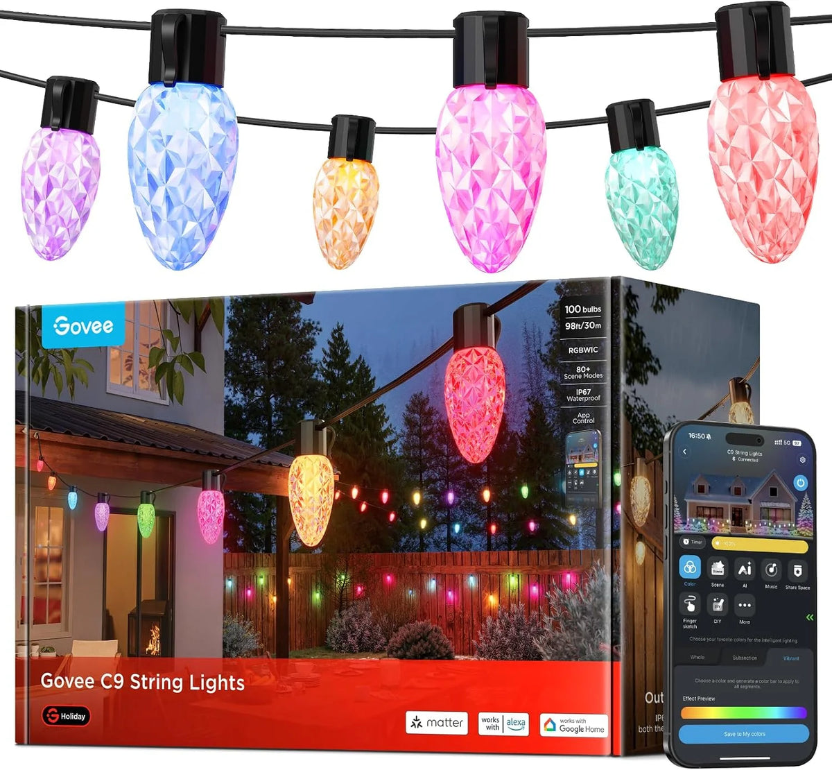 Govee C9 String Lights, Holiday Lights, 49ft