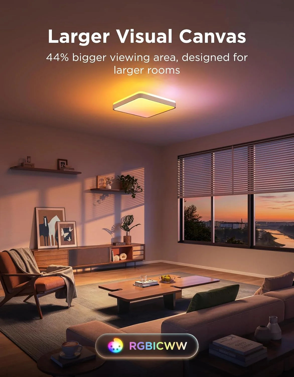 Govee Smart Ceiling Light, RGBWW and RGBIC 2400LM 12 Inch, Square 1 Pack