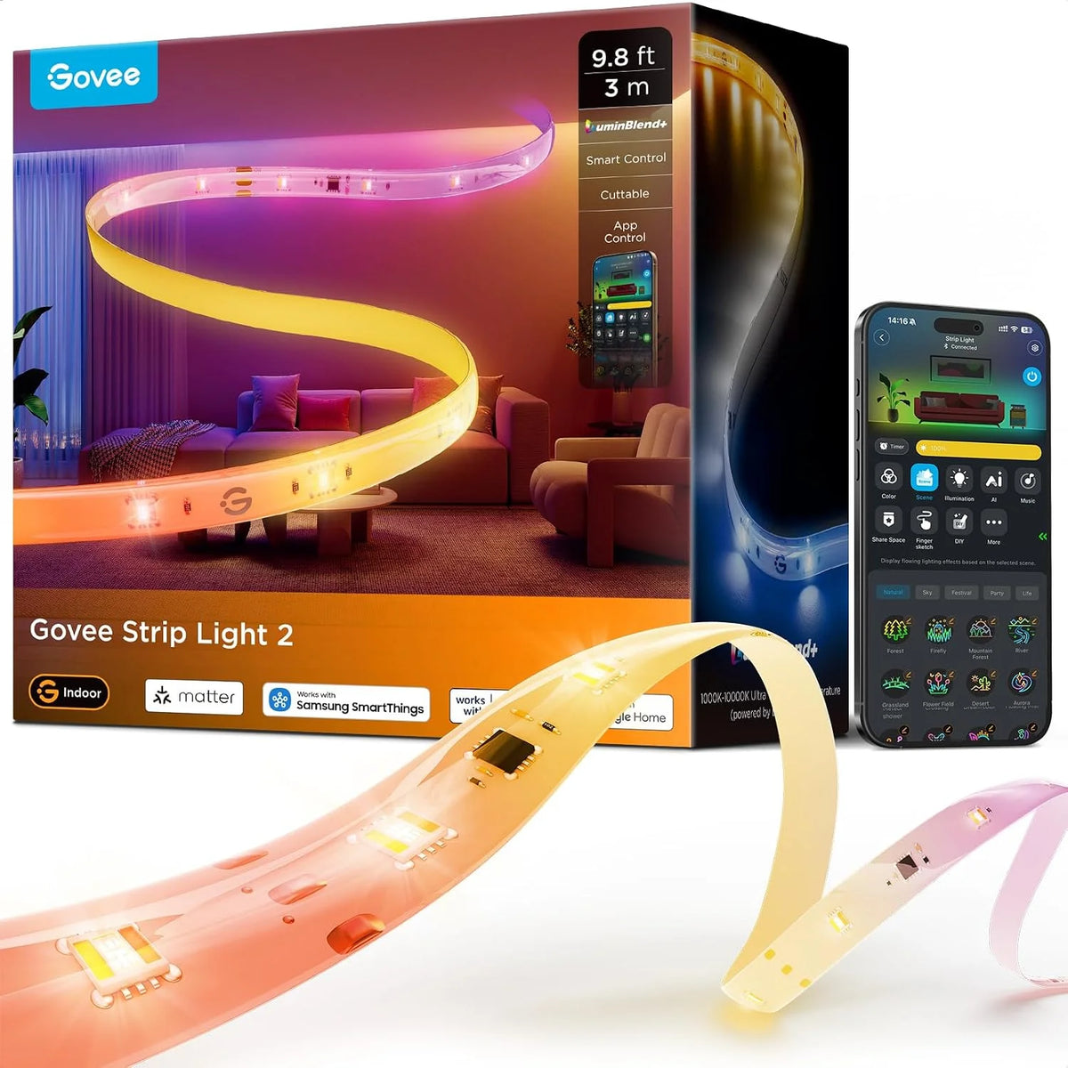 Govee LED Strip Light 2, 65.6ft, RGBWWIC, 1000K to 10000K White Light, WiFi