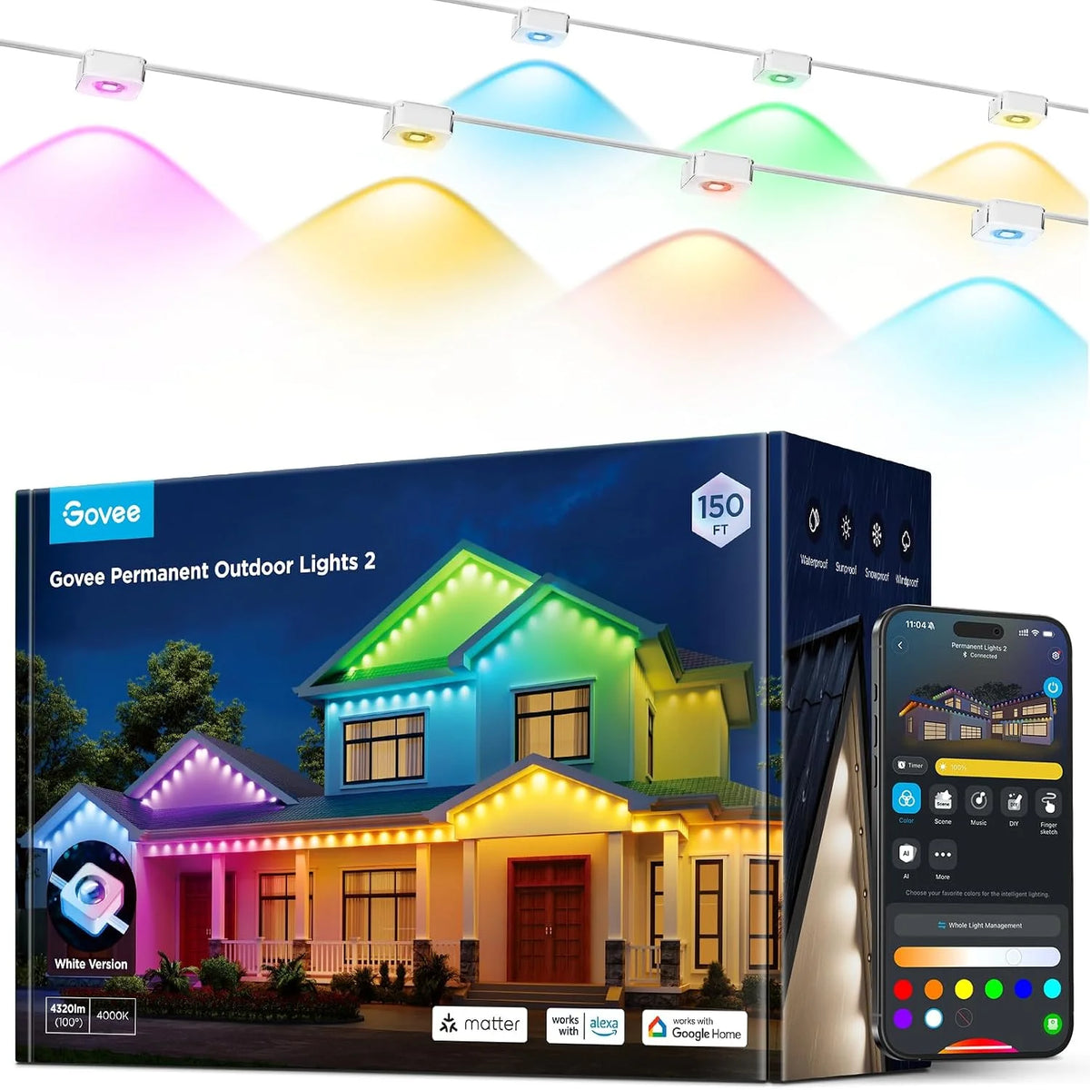 Govee Permanent Outdoor Lights 2, 100ft RGBIC Outdoor Lights with 100 Modes