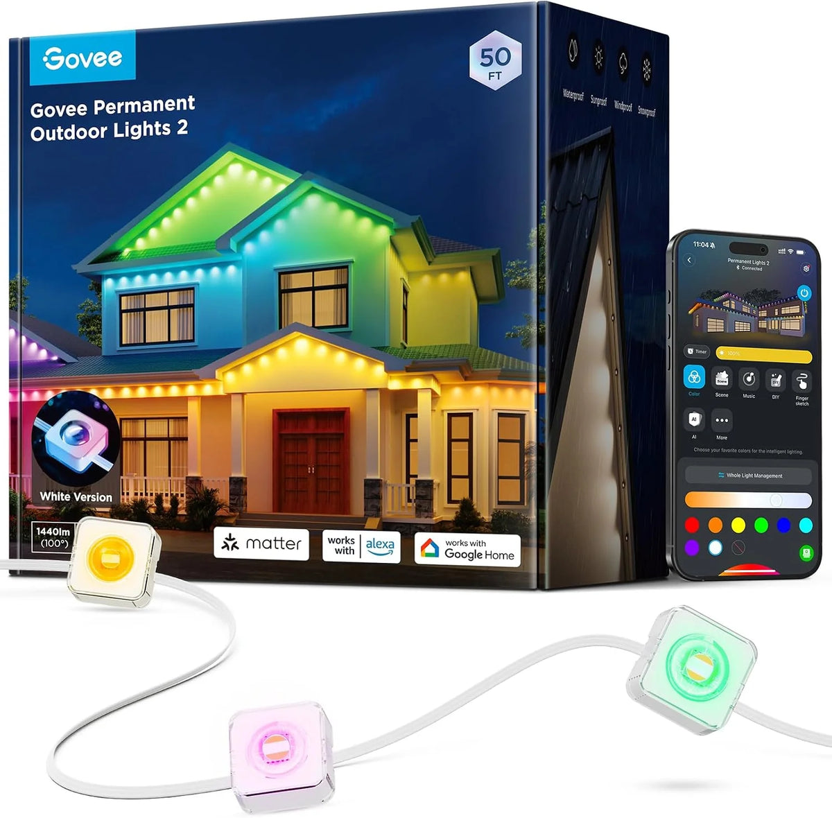 Govee Permanent Outdoor Lights 2, 100ft RGBIC Outdoor Lights with 100 Modes