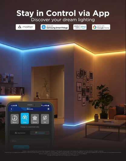 Govee RGBIC LED Strip Lights 16.4ft with Covers,Smart Control, APP, WiFi