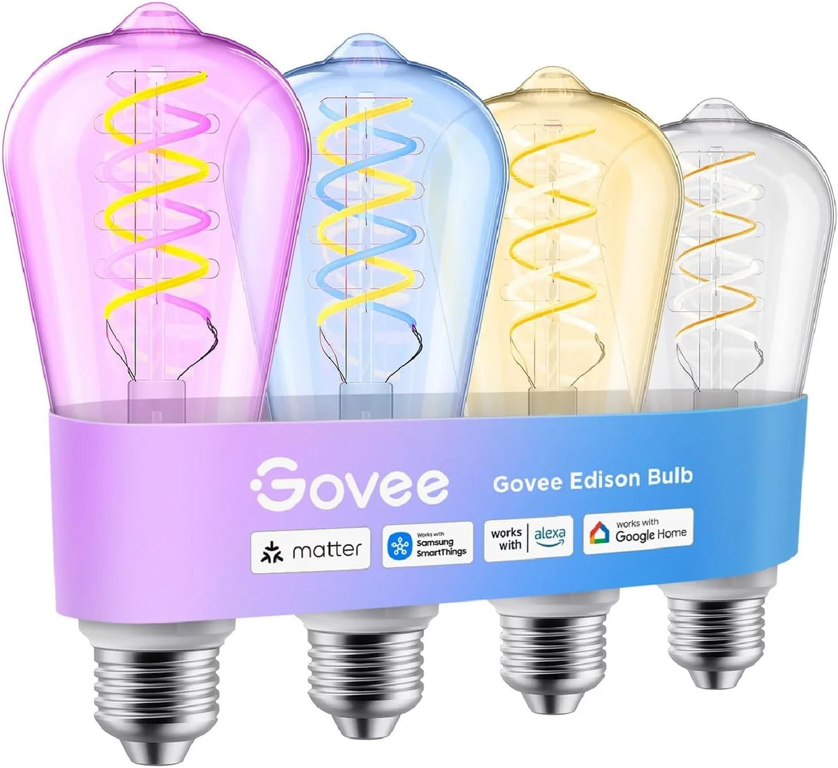 Govee Edison Bulbs, G25 Smart Vintage Light Bulbs, RGBWW, E26 Base 4 Pack