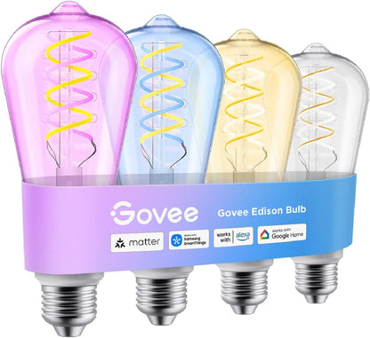 Govee Edison Bulbs, G25 Smart Vintage Light Bulbs, RGBWW, E26 Base 4 Pack