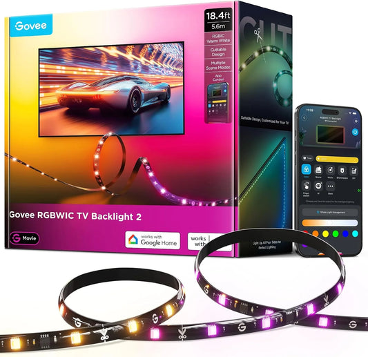 Govee TV LED Backlight 2, 18.4ft Cuttable TV Lights for 32-86 Inch TVs