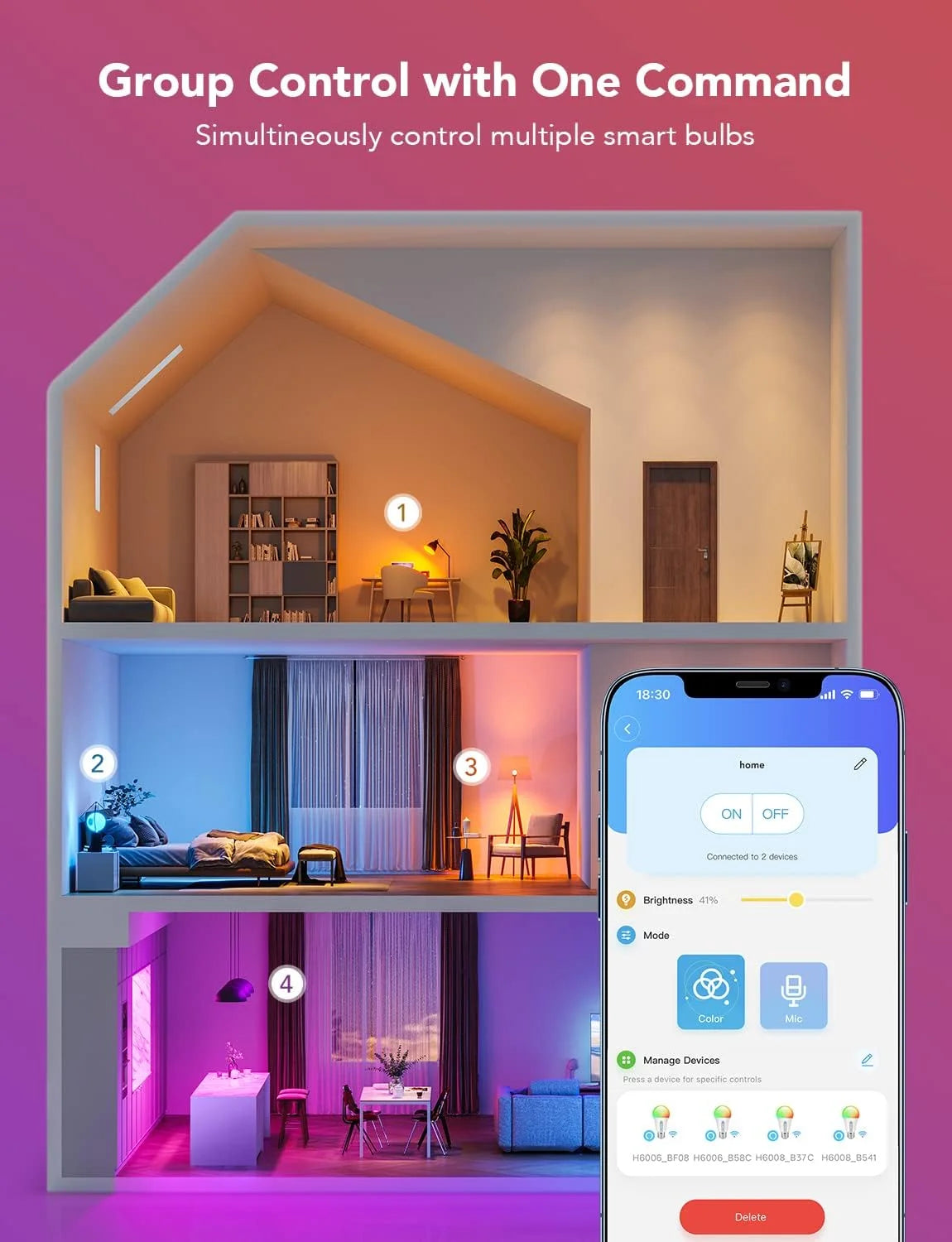 Govee LED Smart Light Bulbs, 1000LM RGBWW A19 75W E26 Base 2 Pack