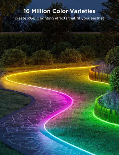 Govee Outdoor Neon Rope Lights, 32.8ft RGBIC IP67 Waterproof Patio Decorations with 64 Scene Modes, Music Sync, Flexible LED Outdoor Lights, Neon Lights Work with Alexa, Google Assistant