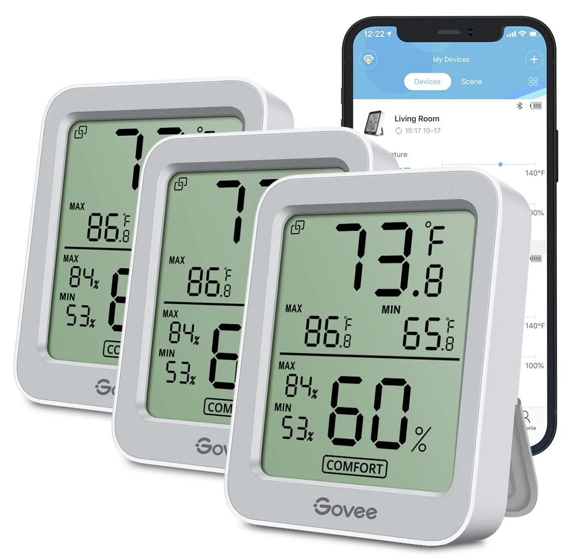 Govee Indoor Hygrometer Thermometer 3Pack H5075 with Bluetooth App Control