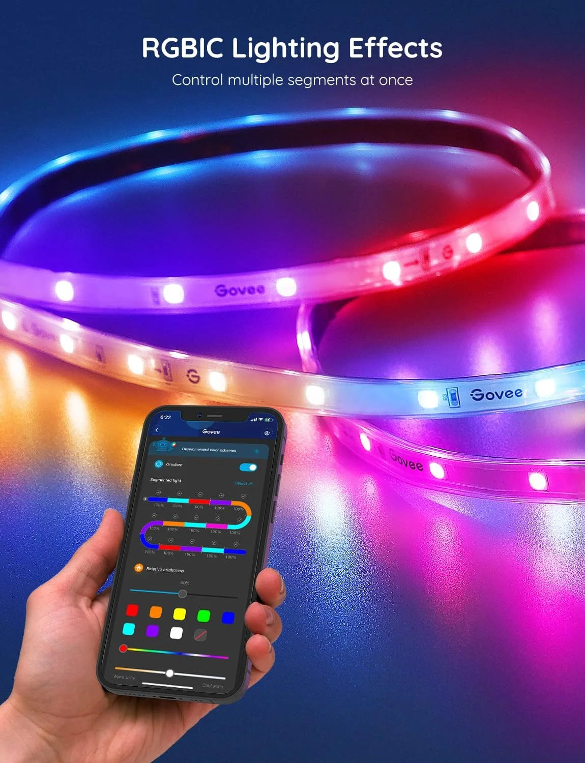 Govee Outdoor LED Strip Lights, 65.6ft Smart Led Strip Lights Work with Alexa and Google Assistant, App Control, IP65 Waterproof, RGBIC Outdoor Lights for Patio, Eave, Patio Decorations