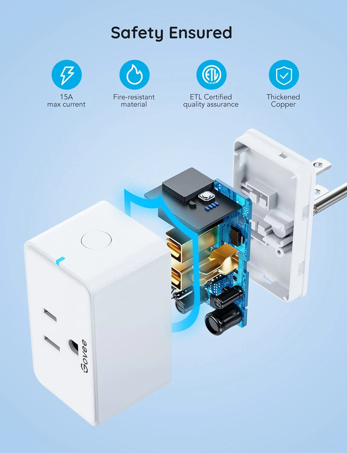 Govee Smart Plug 15A WiFi Bluetooth Outlet 2 Pack, Remote Group Control