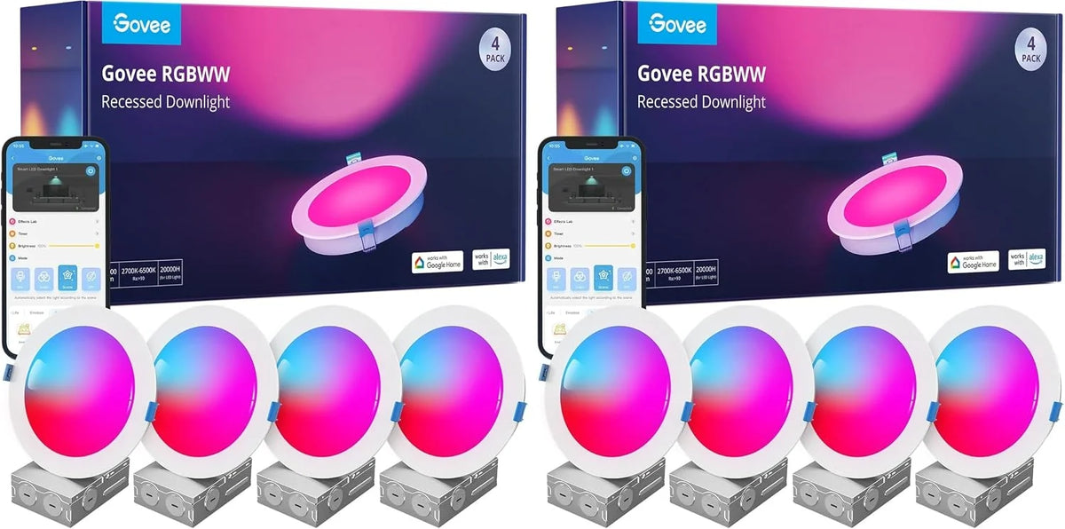 Govee Smart Recessed Lighting 4 Inch, LED Downlight 800 Lumen, 4 Pack