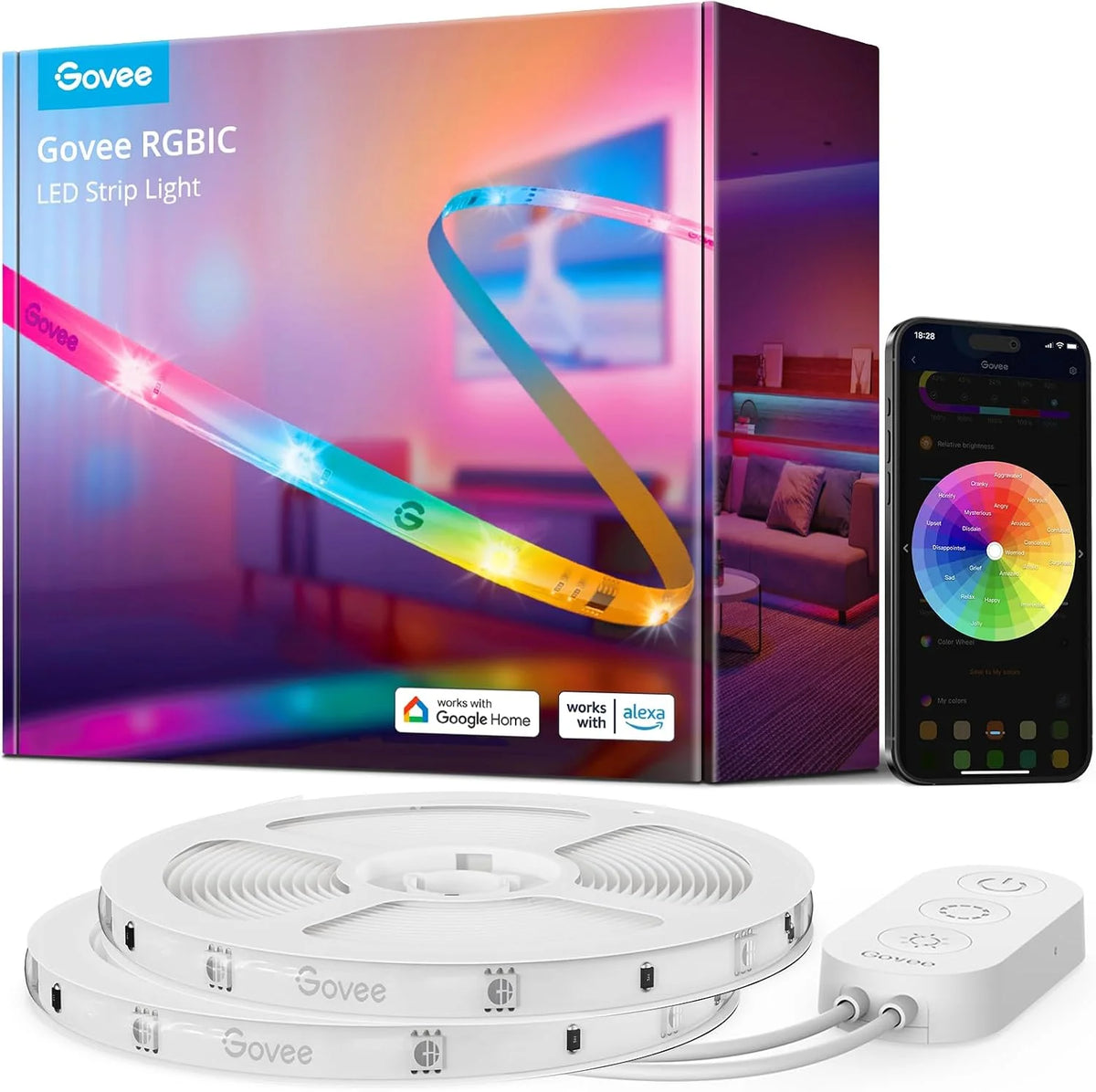 Govee 65.6ft RGBIC LED Strip Lights, Work with Alexa and Google Assistant