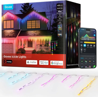 Govee Icicle Lights, Smart RGBIC Christmas Lights for Outside