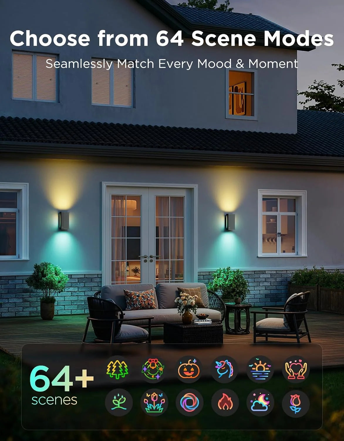 Govee Outdoor UpDown Wall Light, 2 Pack, 1200LM RGBICWW Smart Porch Lights