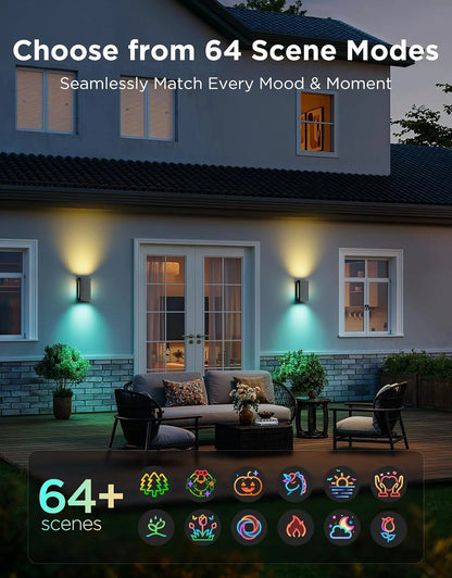 Govee Outdoor UpDown Wall Light, 2 Pack, 1200LM RGBICWW Smart Porch Lights